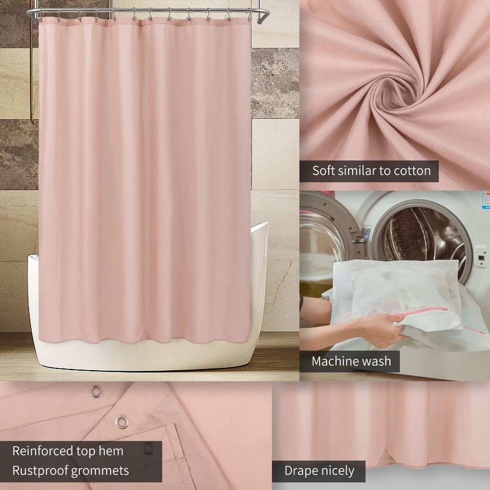 Pink Shower Curtain Liner Fabric with 3 Waterproof Soft Hotel