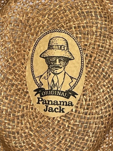 Vtg Original Panama Jack Woven Straw Hat Size XL wTropical Floral Cloth Made USA - Picture 3 of 5