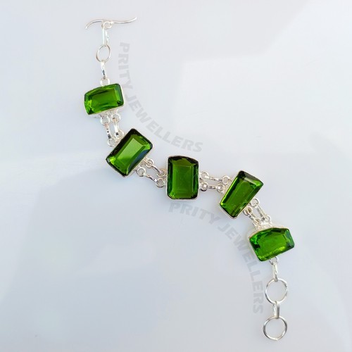 Green Peridot Bracelet 925 Sterling Silver Handmade Adjustable Jewelry All Sizes - Picture 2 of 6