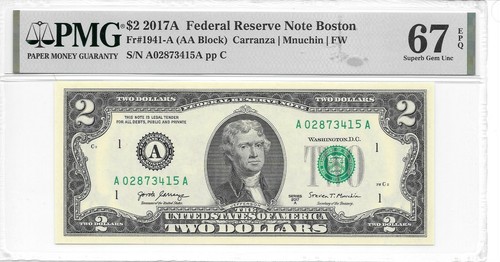 2017A Boston $2 FRN (AA Block) PMG 67 Superb EPQ Gem Uncirculated - Picture 3 of 24