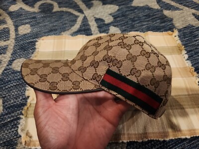 Authentic GUCCI Web Sherry Line Cap GG Canvas Leather Size M