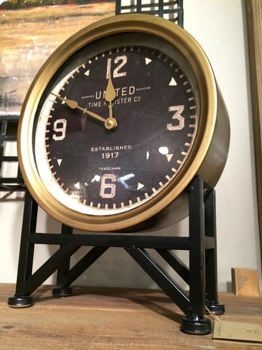 SHYAM XXL 16" MID CENTURY AGED METAL ROUND TABLE DESK MANTLE CLOCK 06094 - Picture 1 of 4