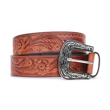 Full Grain Leather Floral Tooled Western Belt Strap 1-1/2"(38mm) Free Shipping