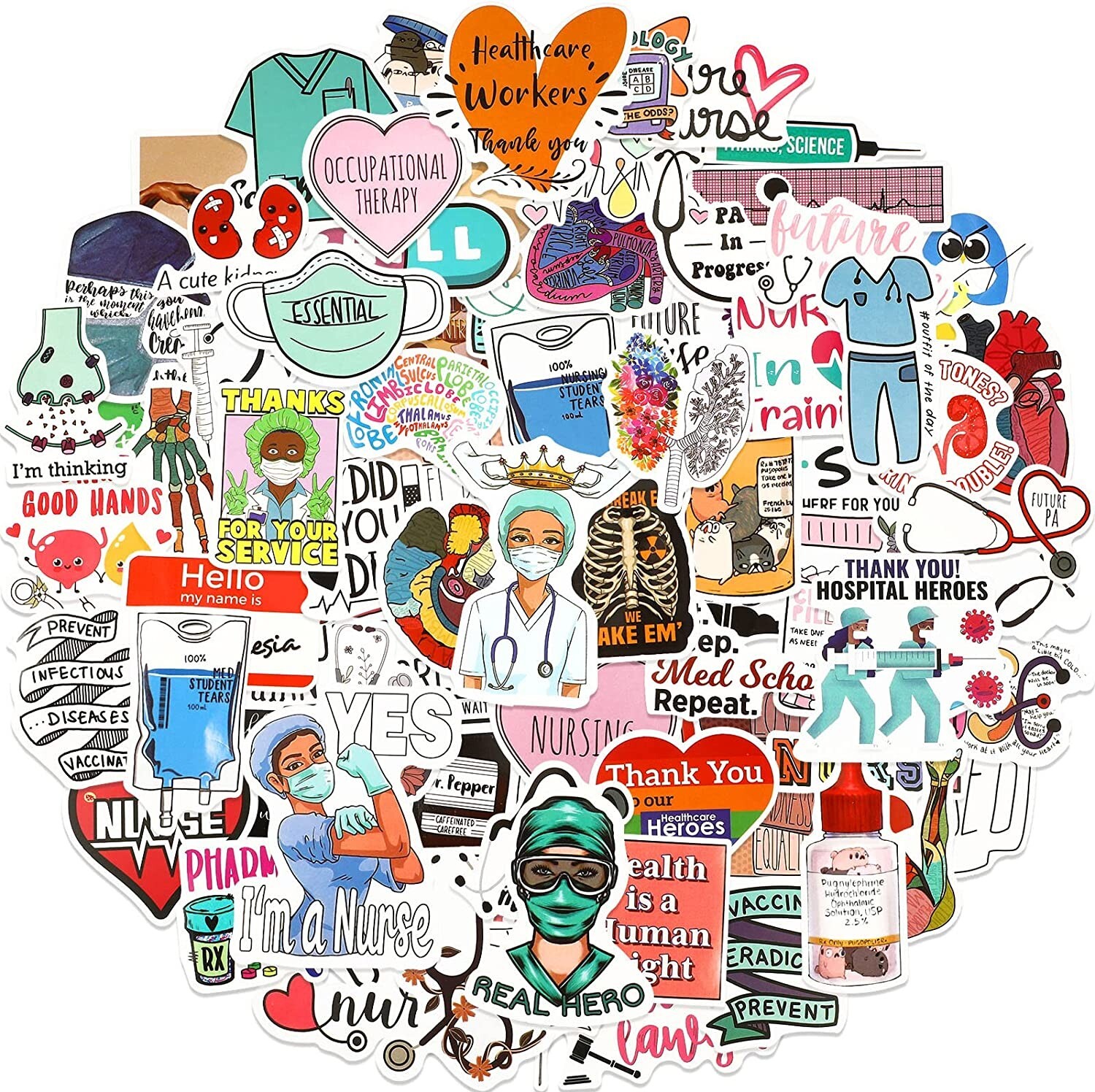 Nurse Stickers for Water Bottles Laptops Waterproof Vinyl 100pcs Bulk Lot