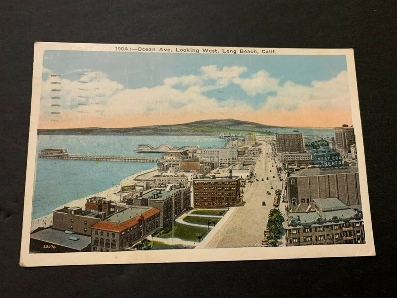 1926 Ocean Avenue Looking West Long Beach California Postcard