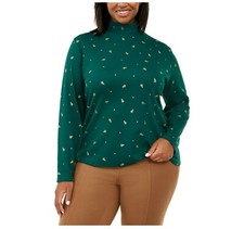 Karen Scott Womens Plus 2X Green Glitter Gold Tree Printed Mock Neck Top NWT Q51