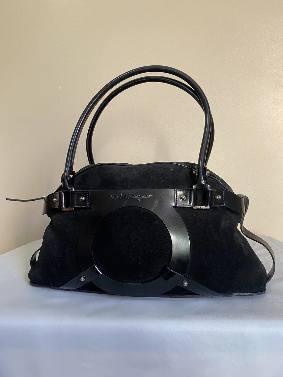 Black suede designer clearance handbag