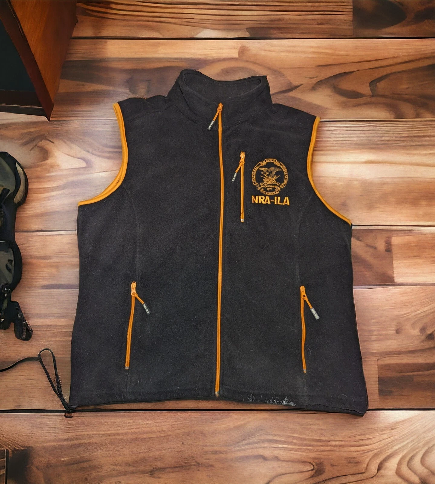 NRA ILA Fleece Vest Black Orange Full Zip XL Men's National Rifle Association
