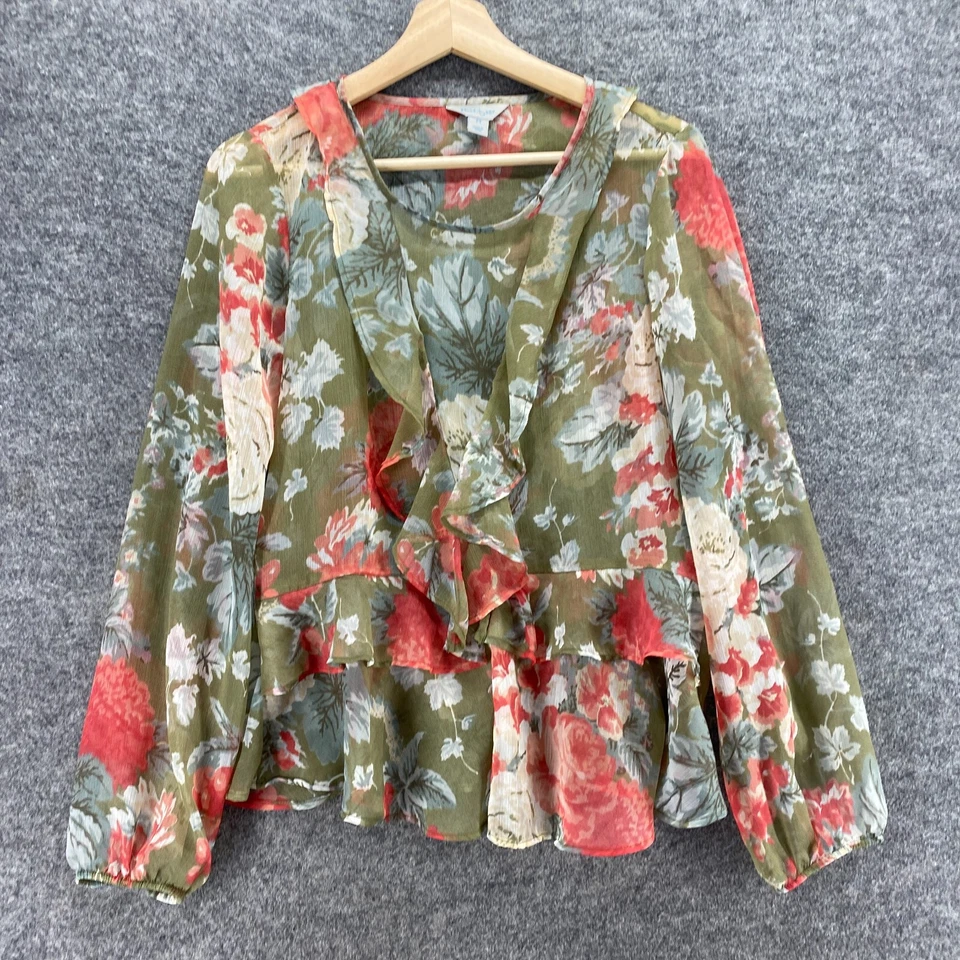 Blusa Belle Sky Mujer M Mediana Verde Floral Manga Larga Cuello Redondo Pullover Foto 4 de 4