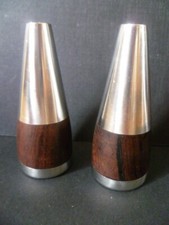 Set Vintage Stelton Danish Rosewood Stainless Steel Cruet Salt & Pepper Shakers
