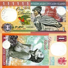 BEAUTIFUL PITCAIRN ISLANDS $1 FANTASY POLYMER NOTE GABRIS; BOUNTY TOPLESS LADY!