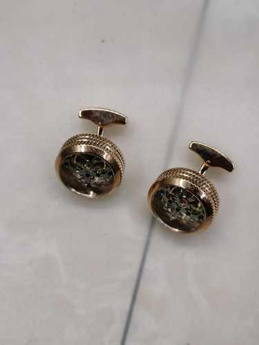 Mens Gold Plated Initial Tourbillon Cufflinks Vintage Suit shirt Cufflink - Picture 4 of 4