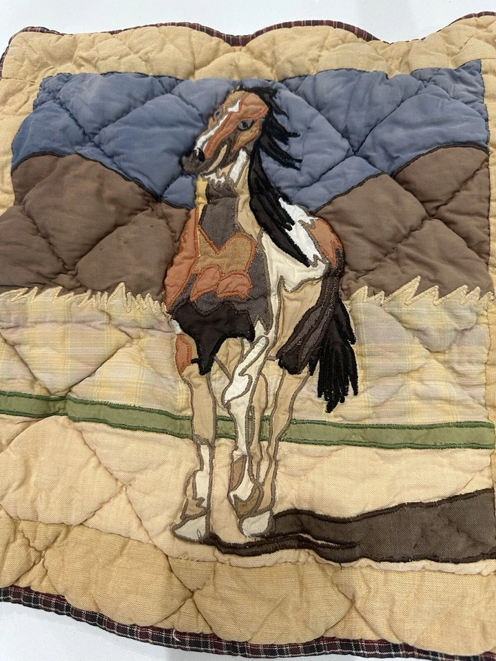 Two Patch Magic Horse Design Hand Quilted 14 X 14 Throw  Pillow Sham Western - Image 3 of 4