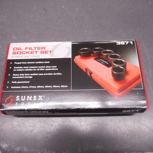 6pc SUNEX TOOLS 3/8" DRIVE IMPACT OIL & FUEL FILTER SOCKET SET #3671