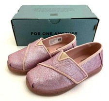 Toms Kids Girl's Youth Classic Ballet Pink Glitter Shoes Size 5