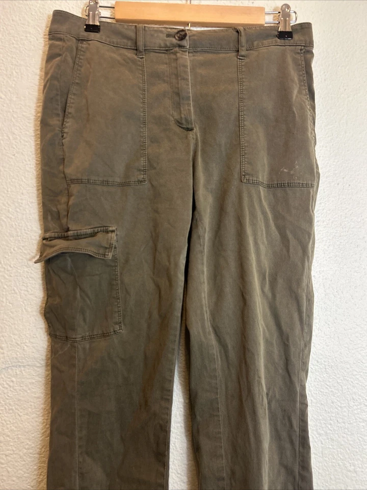 Pantalones al tobillo J.Jill para mujer talla 8 verde militar tiro alto algodón elástico carga 32x28 Foto 3 de 4