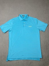 Peter Millar Summer Comfort Shirt Mens Large Blue Green Stripe Stretch Golf Logo