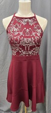 Xtraordinary Maroon Burgundy & Silver Beaded Occasion Fit Flare Dress Sz 13 Jrs