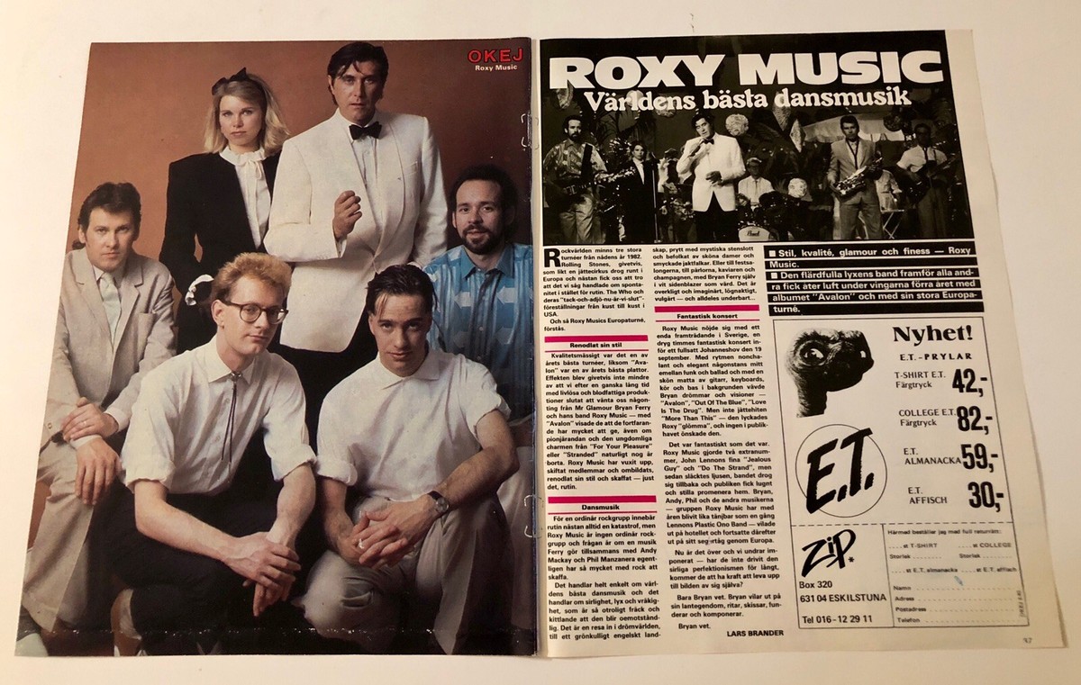 ROXY MUSIC 1982 BRYAN FERRY Clipping Poster Swedish Music magazine