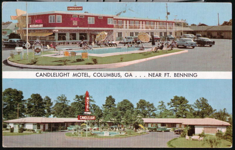COLUMBUS GA Candlelight Motel Vtg 1950's Cars Old Ft Benning Postcard