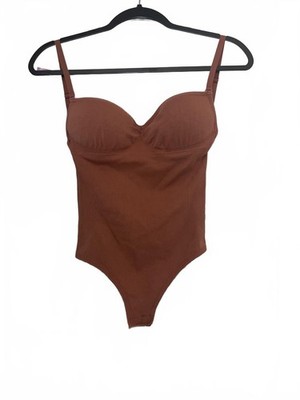 Brown Compression Sweetheart Adjustable Strap Bodysuit w/ Built In Underwire Bra
