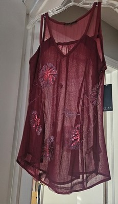 Akira Garnet Sheer Sleeveless Top with Sequins