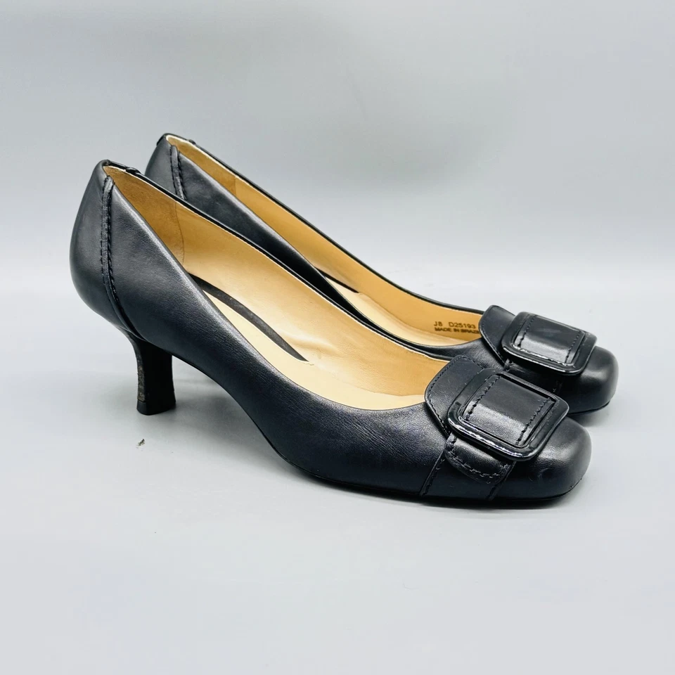 Женские туфли-лодочки Cole Haan 7 черные кожаные с пряжкой квадратный носок каблук котенка винтажные - Изображение 2 из 4