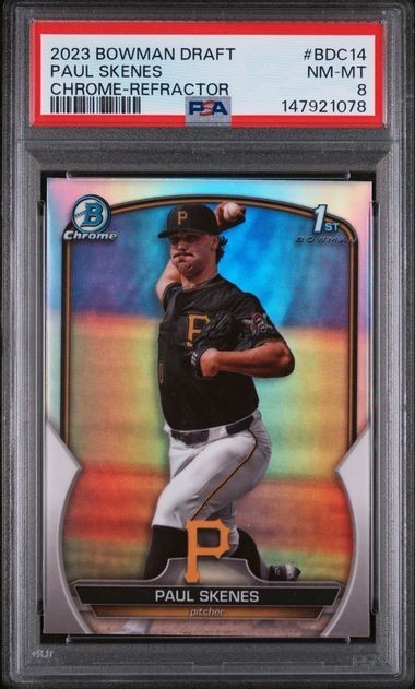 2023 BOWMAN DRAFT #BDC14 PAUL SKENES CHROME-REFRACTOR PSA 8