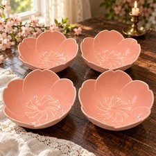 Jusalpha Pink Cherry Blossom Porcelain Bowls Set of 4 Floral Bowls