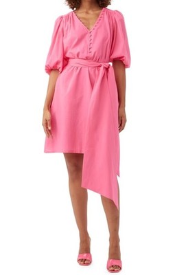 Trina Turk Malina Belted 100% Cotton Voile Minidress V-Neck Pink Size XS $328