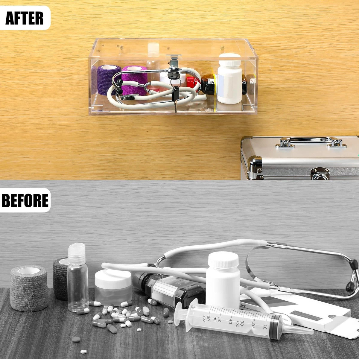 Caja de cerradura para medicamentos para refrigerador con llaves y herrajes de montaje 8 x 4,5 x 3 pulgadas...