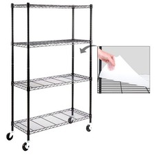 Black 4-Tier Rolling Heavy Duty Metal Wire Storage Shelving Unit Casters 1 in. P