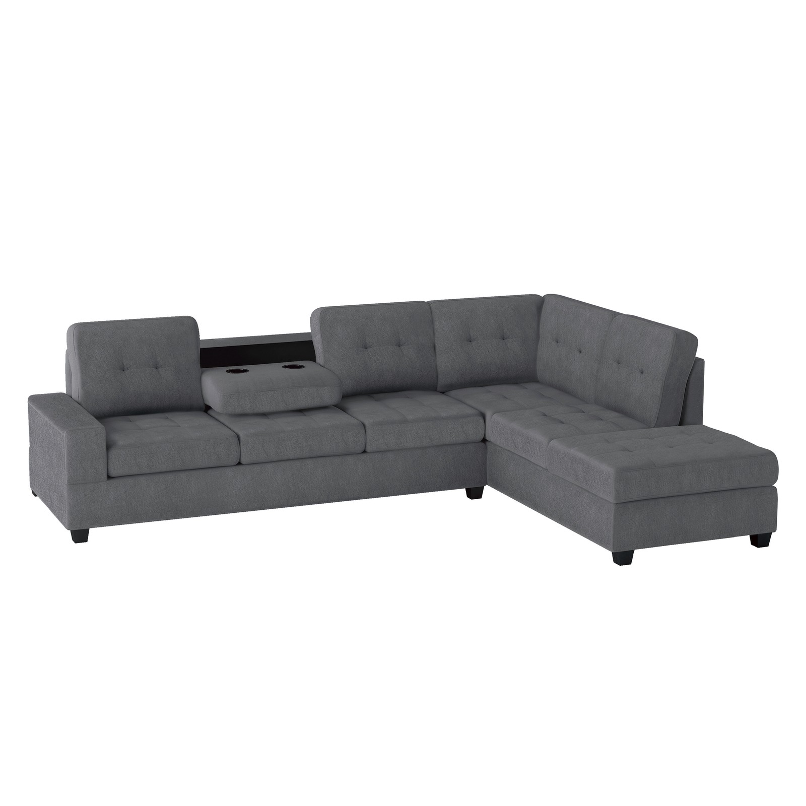 Modern Living Room 2-Piece Sectional Reversible Sofa Chaise Tufted Detail Dark