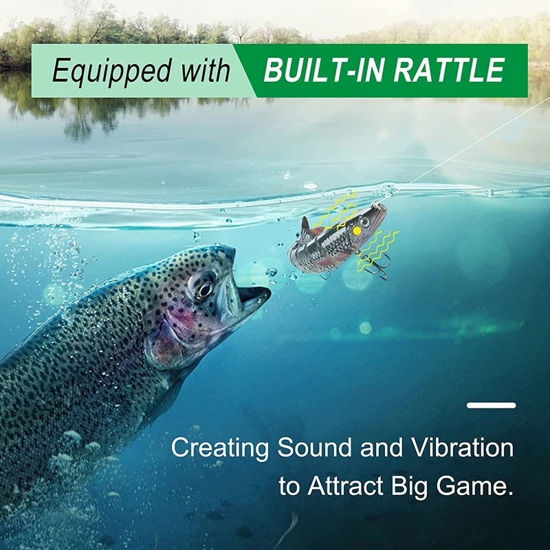 Fishing Lures 8-Segments Fish Bass Minnow Swimbait Tackle Hook Bait Pack of 5 - Image 4