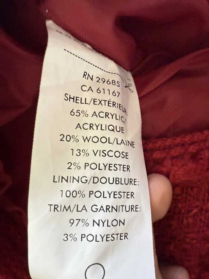 Chaqueta Pendleton Mujer 4 Rojo Tweed Boucle Recortada Blazer Mezcla Lana Traje Foto 3 de 3