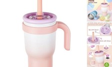 14oz Toddler Sippy Cup Vacuum Insulated Stainless Steel Kids Cup Pink White