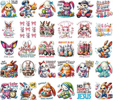 Dtf Transfers Ready to Press - 30 Pcs Easter Bunny Iron on Patches for T-Shirts,