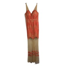 NEW Akira Chicago Womens Small Dress S Sm Tan Orange Melon Lace Mesh Tank Top