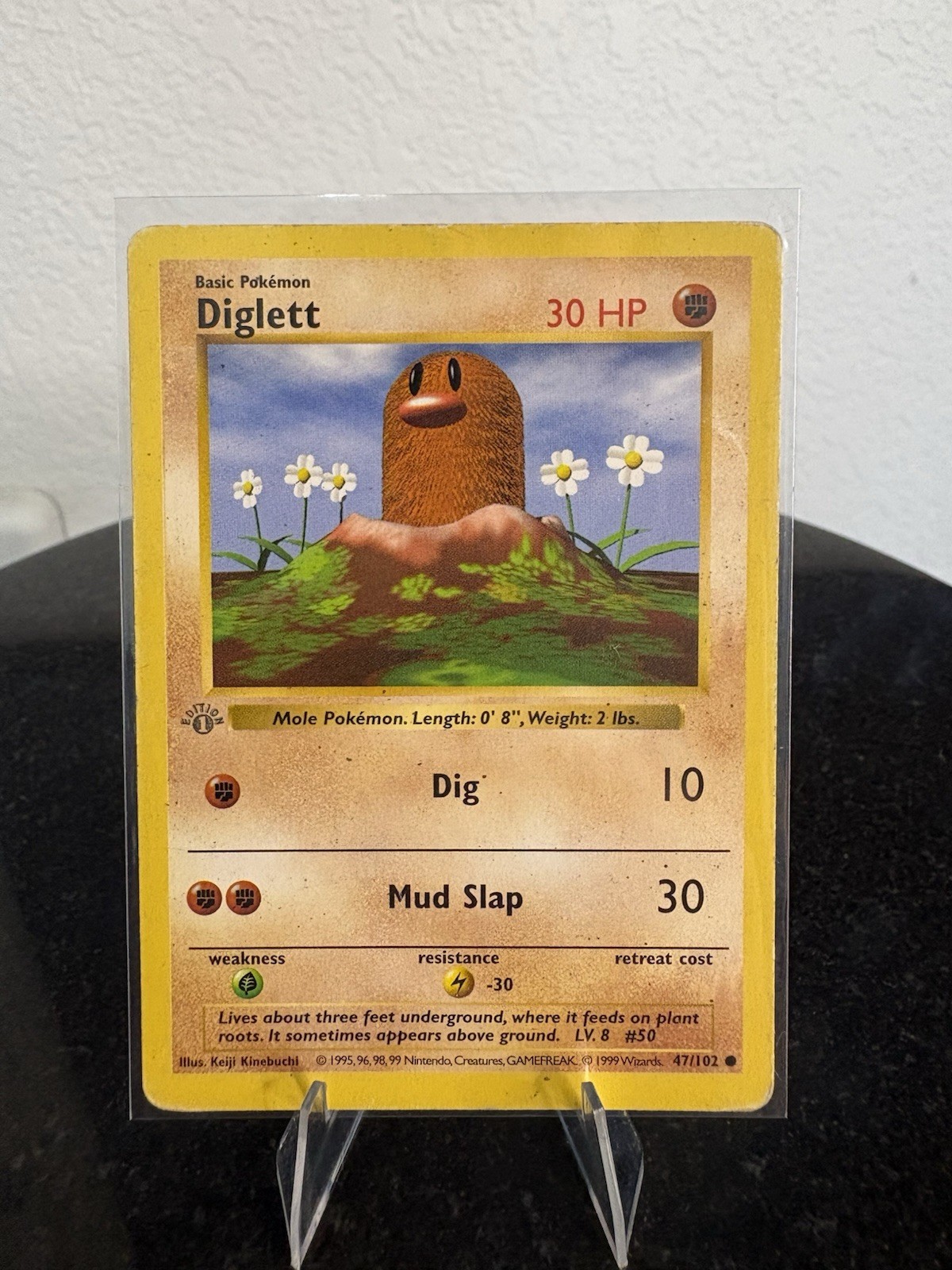 Diglett 47/102 1ST EDITION Shadowless GREY STAMP Base Set Pokemon 1999 WOTC - LP