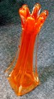 VINTAGE MCM ORANGE MURANO 6 FINGER SWUNG GLASS HAND BLOWN VASE  8"