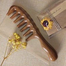 Natural Sandalwood Handmade Comb for Curly Hair Wide Tooth No Static Wooden Mass