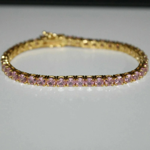 5Ct Round Lab Created Pink Sapphire Women's Tennis Bracelet 14K Yellow Gold Over