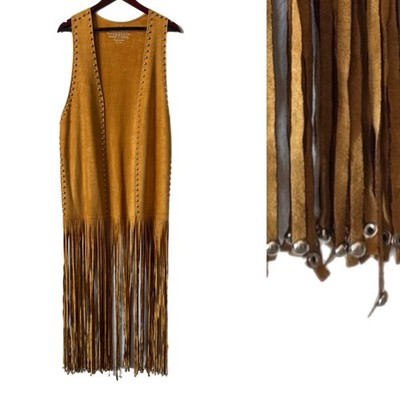 Crazy Train Topper Vest Faux Suede Maxi Studs Long Fringe Western Cowgirl Sz OS
