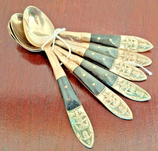Vintage Siam Thai Demitasse Spoon Set Of 6 Figural Handles Ornate Export Ware