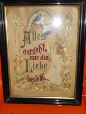 Uraltes Hinterglas Schild um 1890 Alles vergeht nur die Liebe besteht. Liebevoll