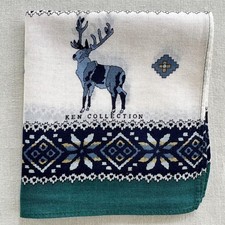 VTG Handkerchief Cotton Geometric Deer Floral Blue Horizontal Pocket Square 17"J
