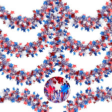 50 FT 4Th of July Garland Red White and Blue Patriotic Tinsel Garland for Home P