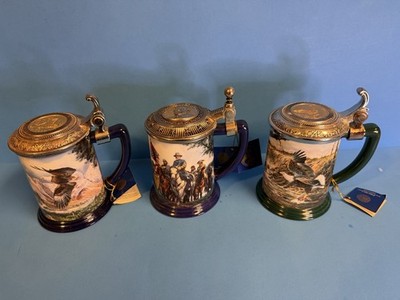 Franklin Mint Bald Eagle/Robert E. Lee Beer Stein Mug Collector Set Of 3