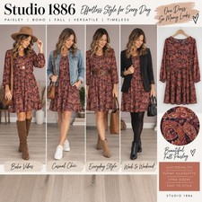 Studio 1886 Paisley Midi Dress M Boho Fall Cottagecore Long Sleeve Flowy