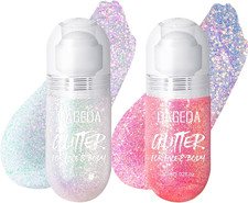 2Colors Roll-On Body Glitter Gel for Body, Hair, Face, Holographic Glitter Makeu